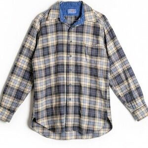 Pendleton Plaid Flannel Shirt M VTG 70s  100% Virgin Wool Washable Blue Tan Usa